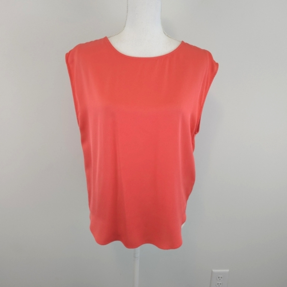 Halston Heritage Women's Coral Stretch Silk Sleeveless Peekaboo Back Top